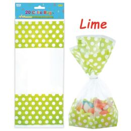 96 Pieces Twenty Count Polka Dot Loot Bag Lime - Party Favors