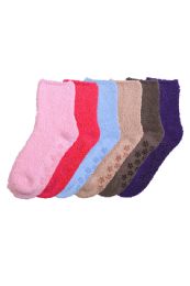 120 Wholesale Solid Color Ladies' Fuzzy Socks With Anti Skid Assorted