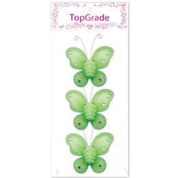 96 Wholesale Decoration Silk Butterfly Green With Rhinestones