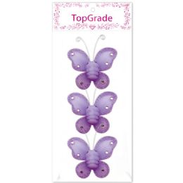 96 Wholesale Decoration Silk Butterfly Purple With Rhinestones