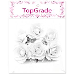 96 Wholesale Decoration Foam Rose In White With Rhinestones