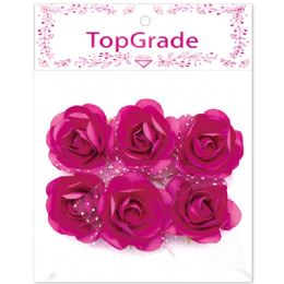 96 Wholesale Decoration Foam Rose In Hot Pink With Rhinestones