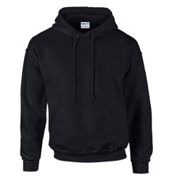 24 Wholesale Unisex Gildan Irregular Black Hooded Sweatshirt, Size L