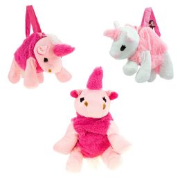 24 Wholesale Kids Mini Plush Unicorn Handbag In 2 Assorted Colors