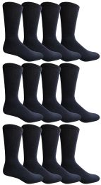 12 of Yacht & Smith King Size Men's Cotton Terry Cushioned Crew Socks Size 13-16 Navy