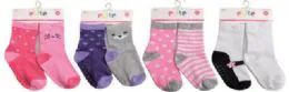 144 Wholesale Toddler Girls Crew Socks Size 12-24 Moths With Gripper Bottoms