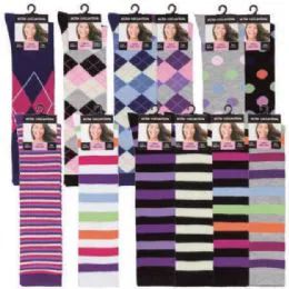 120 Wholesale Womens 9-11 Assorted Color And Prints Knee High Uniform Socks