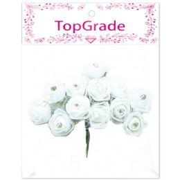 96 Wholesale Decoration Foam Rose In White With Rhinestones
