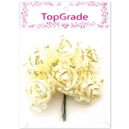 96 Wholesale Decoration Foam Rose In Beige With Lace And Glitter