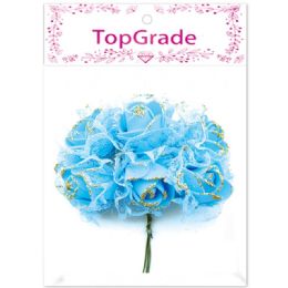 96 Wholesale Decoration Foam Rose In Baby Blue With Lace And Glitter