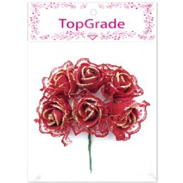 96 Wholesale Decoration Foam Rose In Dark Red With Lace And Glitter