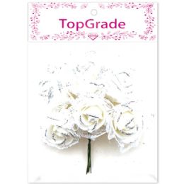 96 Wholesale Decoration Foam Rose In White With Lace And Glitter