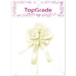 96 Wholesale Decorative Foam Rose Beige With Ribbon And Lace
