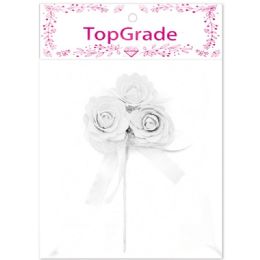 96 Wholesale Decorative Foam Rose White With Ribbon And Lace