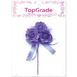 96 Wholesale Decorative Foam Rose Purple With Ribbon And Lace