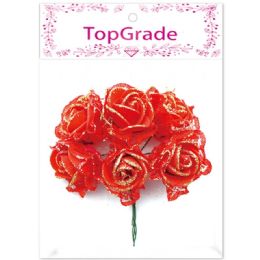 96 Wholesale Decorative Foam Rose Red With Lace And Glitter