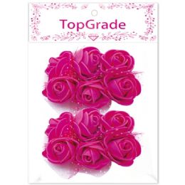 96 Wholesale Decorative Foam Rose Hot Pink With Lace