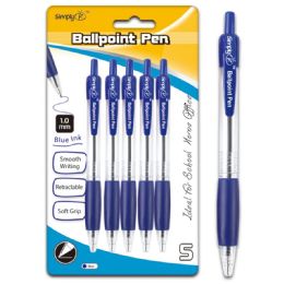 96 Wholesale Six Count Retractable Ballpoint Pen Blue With Grip