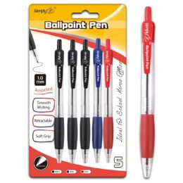 96 Wholesale Six Count Retractable Ballpoint Pen Assorted Color With Grip