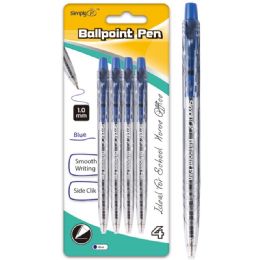 96 Wholesale Four Count Click Ballpoint Pen Blue