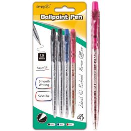 96 Wholesale Four Count Click Ballpoint Pen Assorted