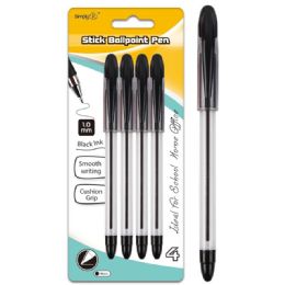 96 Pieces Four Pack Stick Ballpoint Pens Black - Pens