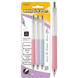 96 Wholesale Three Pack Retractable Ballpoint Pens Black Ink