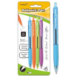 96 Pieces Four Pack Retractable Ballpoint Pens Black - Pens