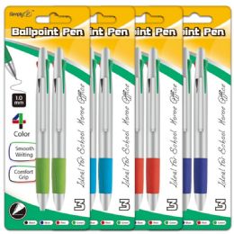 96 Pieces Two Count Silver Top Four Color Pen With Cushion Grip - Pens