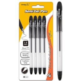 96 Wholesale Four Count Semi Gel Pen Black With Grip
