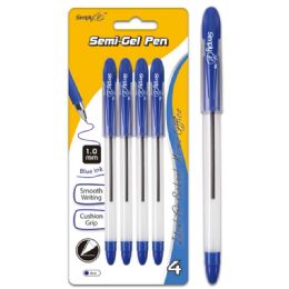 96 Pieces Four Count Semi Gel Pen Blue With Grip - Pens