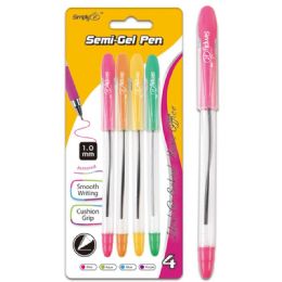 96 Wholesale Four Count Oil Gel Pen With Grip Assorted Color