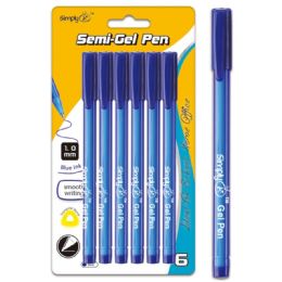 96 Wholesale Six Pack Semi Gel Pen Blue