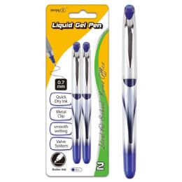 96 Pieces Two Count Liquid Gel Blue With Metal Clip - Pens