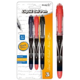 96 Wholesale Three Count Liquid Roller Ball Pen Assorted With Clip