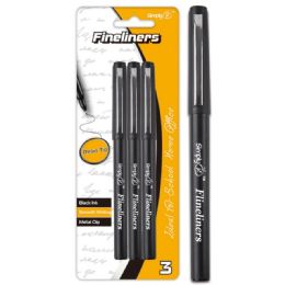 96 Wholesale Three Count Fine Liners Black