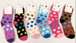 180 Wholesale Women Polka Dot Pattern Fuzzy Socks Size 9-11