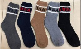 180 Wholesale Mens Usa Solid Color Fuzzy Socks