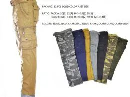 12 Units of Men's Fashion Cargo Pants 100% Cotton Size Scale B Only - Mens Pants
