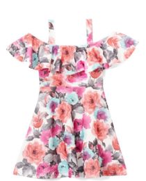 6 Pieces Girls Fuchsia Flower Print Dress In Size 7-14 - Girls Dresses and Romper Sets