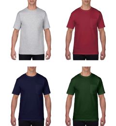 24 Bulk Men's Assorted Color Lightweight Pocket T-Shirt, Size Small