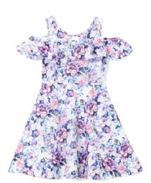 6 Pieces Girls Lilac Flower Print Dress In Size 7-14 - Girls Dresses and Romper Sets