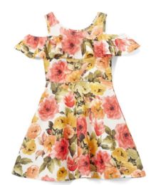 6 Pieces Girls Coral Flower Print Dress In Size 7-14 - Girls Dresses and Romper Sets