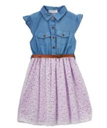 6 Wholesale Girls Lavendar Chambray Dress In Size 7-14