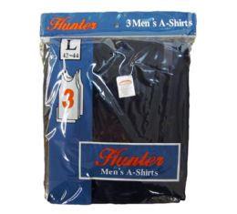 72 Pieces Mens Cotton A Shirt Undershirt Solid Black Assorted Sizes - Mens T-Shirts