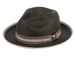 12 Wholesale Richman Brothers Polybraid Fedora Hats With Grosgrain Band In Black