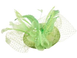 12 Pieces Sinamay Fascinator With Flower And Feather Trim In Green - Church Hats