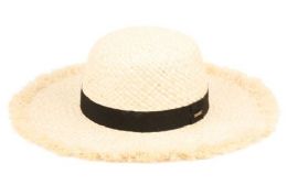 4 Wholesale Raffia Straw Raw Edge Floppy Hats With Grosgrain Band