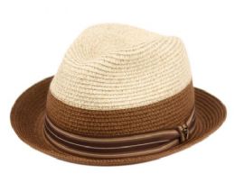 12 Wholesale Richman Brothers Two Tone Polybraid Fedora Hats With Grosgrain Band In Brown