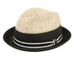 12 Wholesale Richman Brothers Two Tone Polybraid Fedora Hats With Grosgrain Band In Black